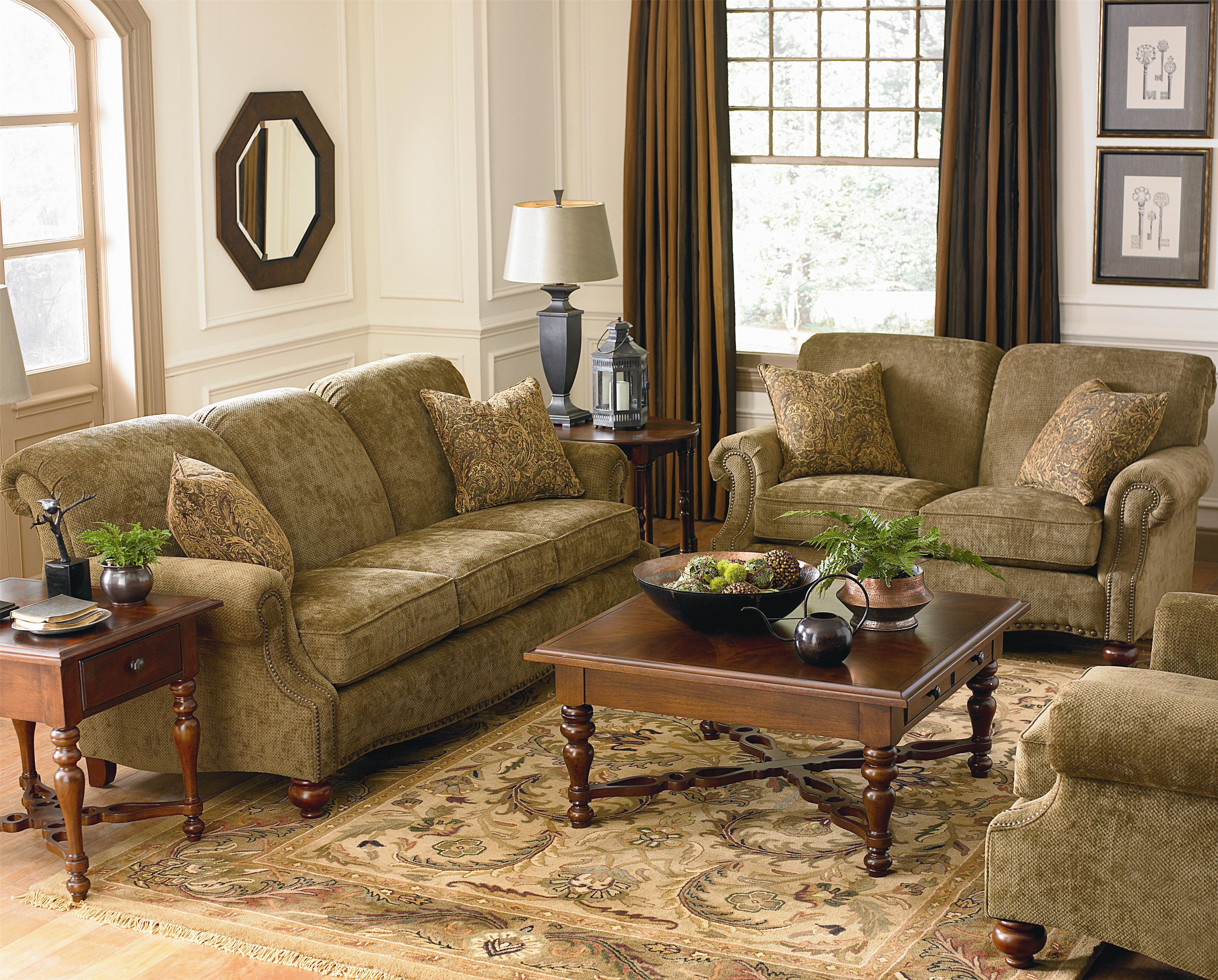 Bassett Club Room Stationary Sofa with Nail Head Trim Find Your